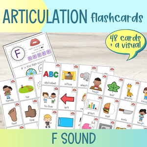印刷可能な F 音発音フラッシュカード | 言語療法 | 発音絵カード | ドリル フラッシュカード | 初期音、中間音、最終音