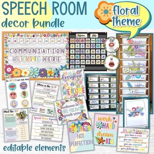Bundel met afdrukbare bloemen logopedie kamerdecoratie | Prikbordposters Deurborden Etiketten Kalender Headers Visuals | SLP Terug naar school