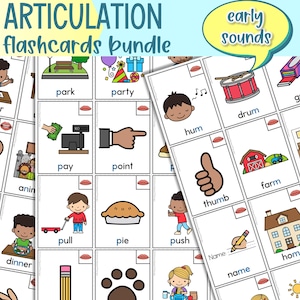 Ensemble de premiers sons de cartes-éclair d'articulation | Orthophonie | Cartes illustrées | Cartes Flash Drill | P B M T D N H W Y NG Sons | Fiches techniques