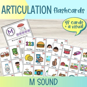 印刷可能な M 音発音フラッシュカード | 言語療法 | 発音絵カード | ドリル フラッシュカード | 初期 中間 最終