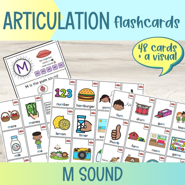 Printable M Sound Articulation Flashcards | Speech Therapy | Articulation Picture Cards | Drill Flash Cards | Initial Medial Final