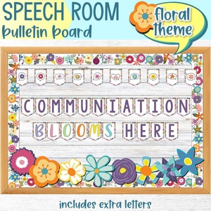 Printable Floral Theme Welcome to Speech Bulletin Board | SLP Speech Therapy Room Decor | Border and Door Sign | Extra Letters & Flowers