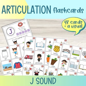 Wydrukowane karty z ćwiczeniami artykulacyjnymi J Sound Articulation | Terapia mowy | Karty obrazkowe z ćwiczeniami artykulacyjnymi | Karty ćwiczeń Flash Cards | Początkowe medialne końcowe