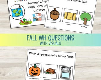 Fall WH Questions Task Cards with Visuals | Speech Therapy (Digital Download)