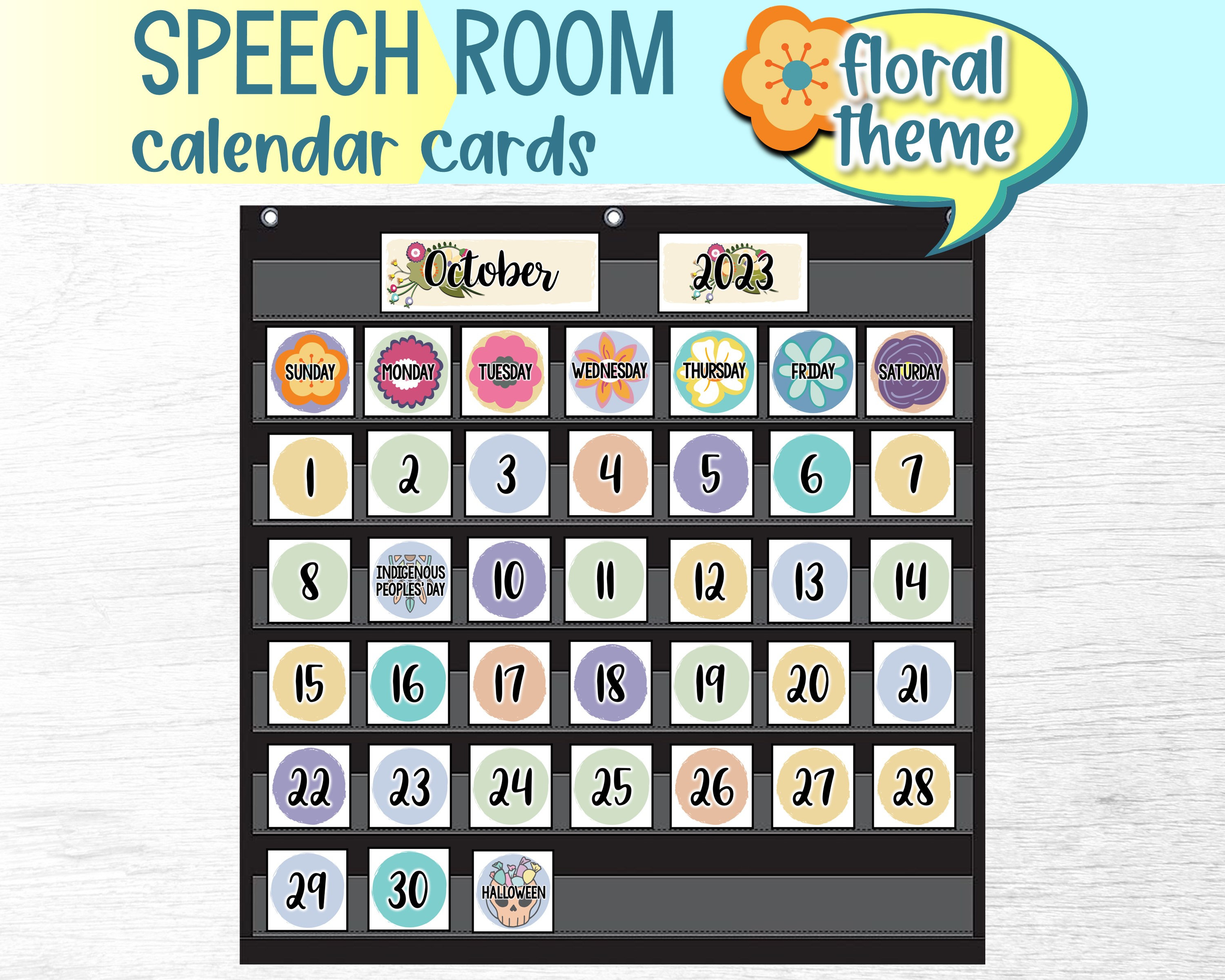 Floral Classroom Pocket Chart Calendar Cards | Speech Therapy Room ...