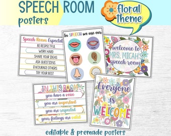 Floral Speech Therapy Room Posters | SLP Editable Decor (Digital Download)