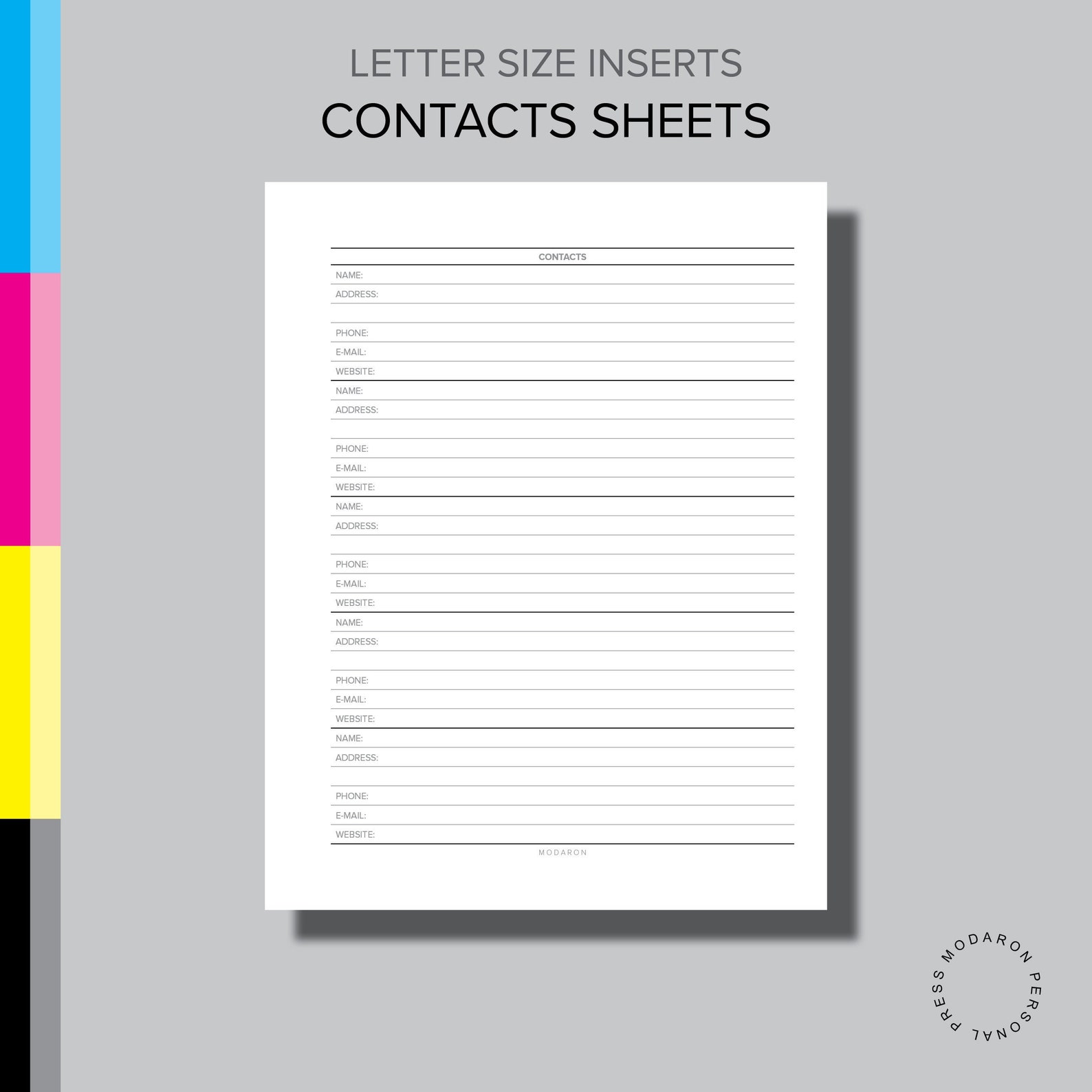 LETTER SIZE INSERTS Contacts Sheets Front Right & Left Etsy