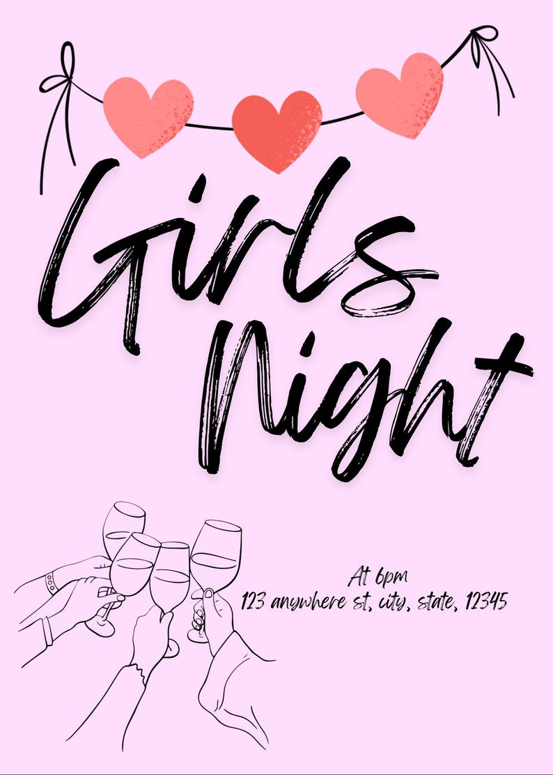 Girls Night! — Editable Invitation Template. Click, Download, Edit, and ...