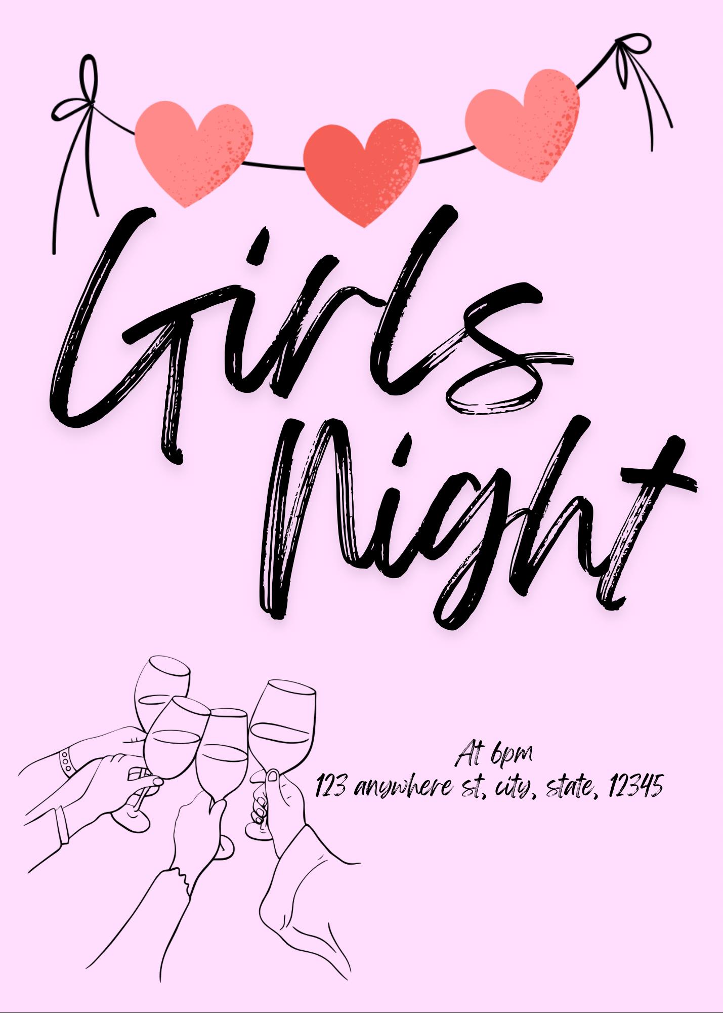Girls Night! — Editable Invitation Template. Click, Download, Edit, and ...