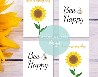 Lot de 4 cartes postales abeilles et tournesols