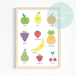 Fruit nursery print, kids fruit poster, cute fruit
