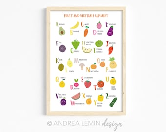 Impression d'affiche d'art mural alphabet fruits et légumes