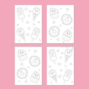 Pack de 4 postales para colorear de helados y donuts