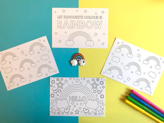 Rainbow colouring postcards, pack of 4