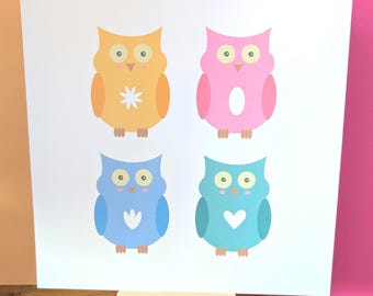 Colourful owls print