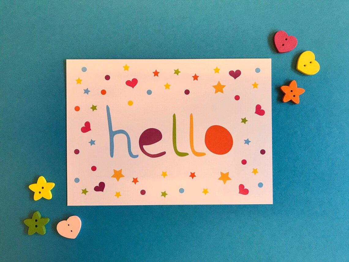 Hello postcard pack of 4 | Etsy