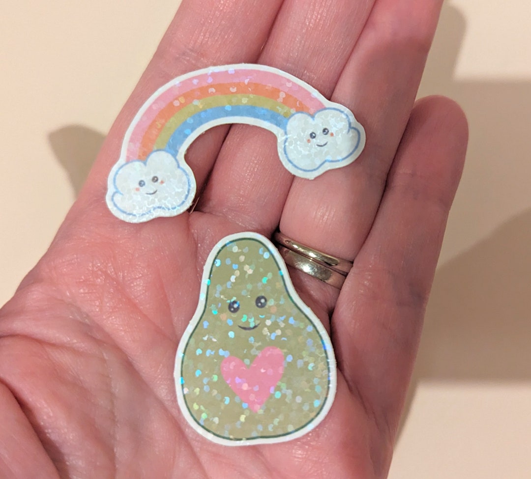 Rainbow and Avocado Glitter Stickers Pack of 4 - Etsy