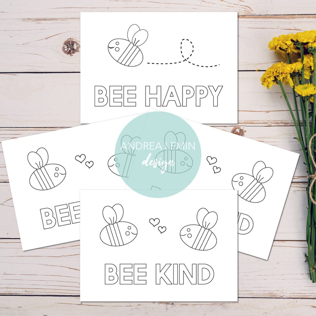 Bee Theme Colouring Postcards, Bee Happy, Bee Lover Postcards - Etsy