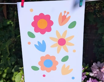 Whimsy flowers illustrated print