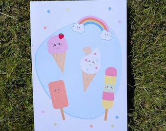 Colourful ice creams illustrated print