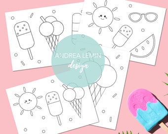 Summer themed colouring postcards