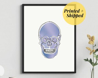 Blue Skull Minimalist Print | Skeleton Anatomy Line Art Abstract Skull wall art poster Bone Chiro Physio Medical Prints SHIPPED AND PRINTED