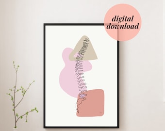 Vista completa de la columna vertebral / Anatomía Dibujo Columna vertebral Arte de línea / Resumen minimalista / Fisioterapia médica quiropráctica Impresiones / DESCARGA DIGITAL