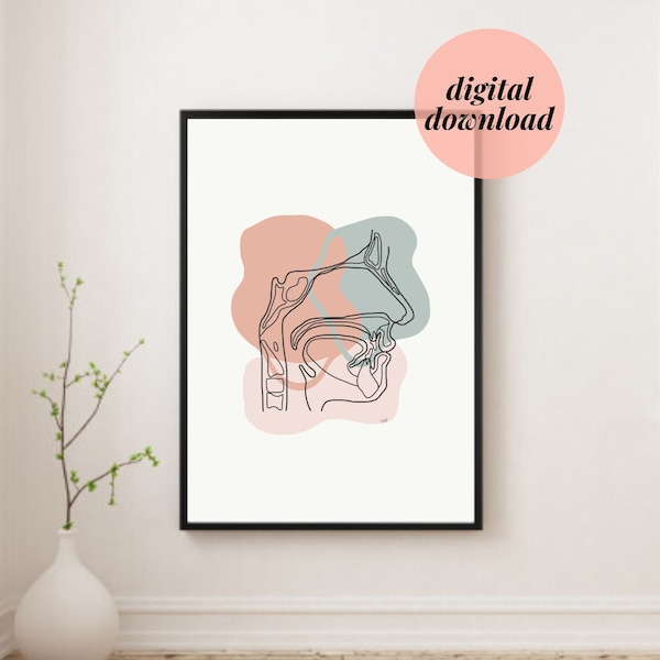 Ear Nose Throat ENT mouth trachea | Anatomy Drawing Minimalist Abstract Medical Prints  Dental and Speech pathologist | DIGITAL DOWNLOAD