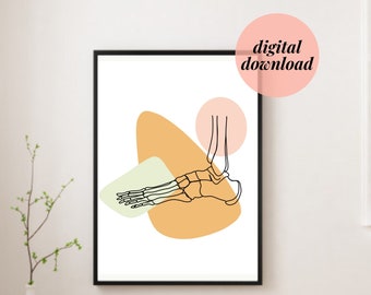 Lateral Foot Anatomy Art | Minimalist Abstract Line Illustration | Chiropractic Podiatrist Doctor Physio Orthopedics Medical phalanges