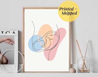 Baby Fetus Pregnancy Minimal Line Abstract Print | Pregnant obgyn Uterus Childbirth Perinatal Human Anatomy Line Art Prenatal embryo