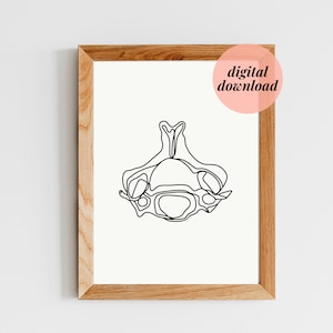 Cervical Spine Vertebra Black and White - Line Bone Anatomy Drawing Minimal Abstract Chiro Medical Office Physio | DIGITAL DOWNLOAD