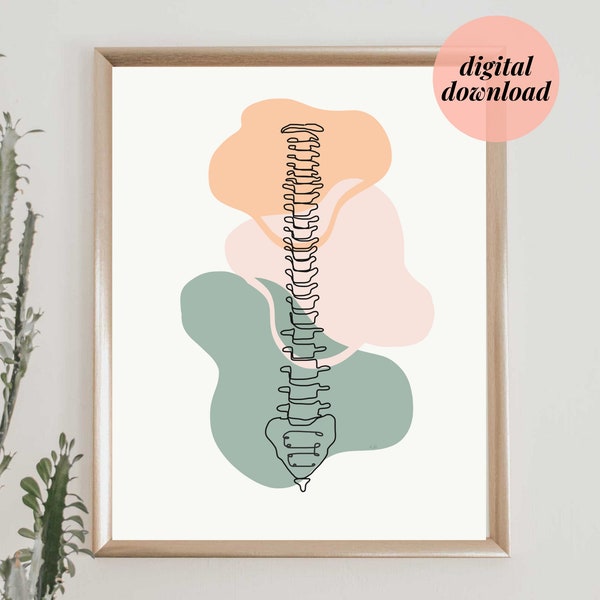 Full Spine Front View | Spinal Column Line Anatomy Drawing Minimalist Abstract Chiropractic Medical Physio Wall Prints | DIGITAL DOWNLOAD