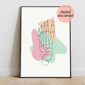 Foot Anatomy Printables Art | Minimalist Abstract Line Illustration | Chiropractic Podiatrist Doctor Physio Orthopedics Medical phalanges