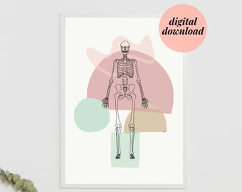 Skeleton Bones Full | Skeletal Line art | Anatomy Drawing | Minimal Abstract | Chiropractic Medical Office Physio Prints | DIGITAL DOWNLOAD