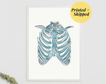 Chest and Rib Cage Tie Dye Minimalist Printed and Shipped | Rib Bones line Minimal Anatomy Abstract Prints Chiropractic Physio Medical Art