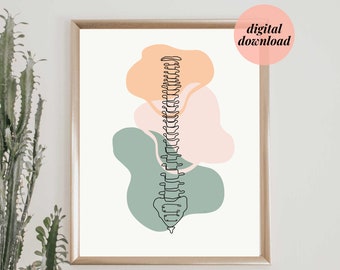 Vista frontal de la columna vertebral completa / Columna vertebral Línea Anatomía Dibujo Minimalista Resumen Quiropráctica Médica Fisio Impresiones de pared / DESCARGA DIGITAL