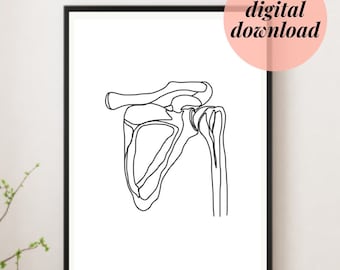 Shoulder Black and White Anatomy Printable | Minimalist Abstract Line art | Chiropractic Medical Doctor Physio Orthopedics DIGITAL DOWNLOADS