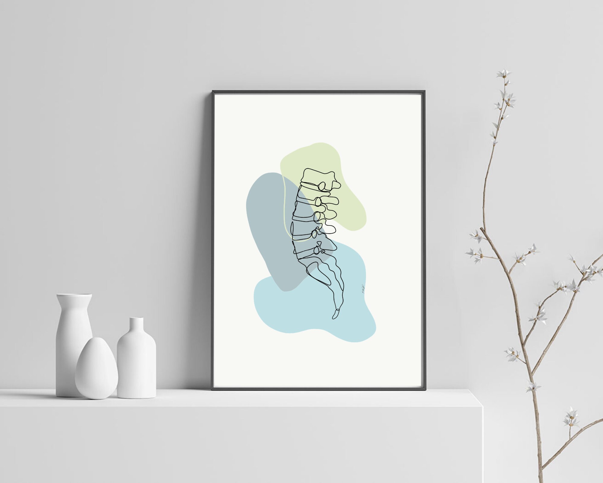Lumbar Spine Print | Human Anatomy Abstract Minimal Line Art Spinal ...