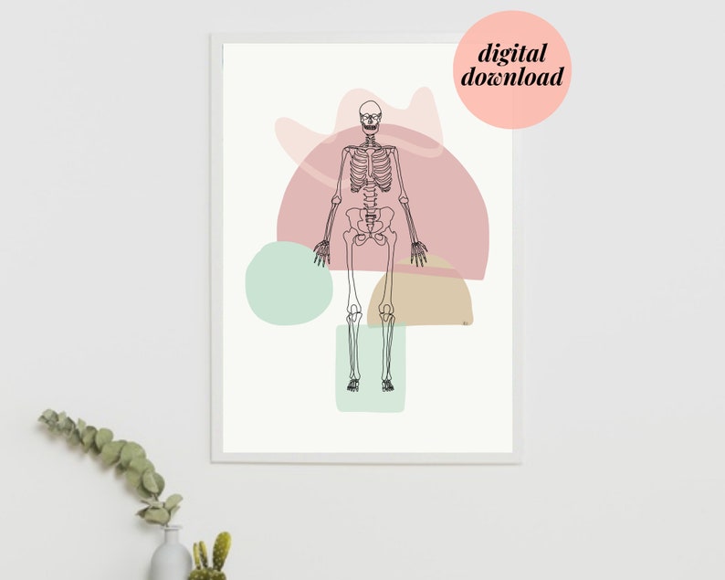 Skeleton Bones Full Skeletal Line art Anatomy Drawing Minimal Abstract Chiropractic Medical Office Physio Prints DIGITAL DOWNLOAD imagem 1