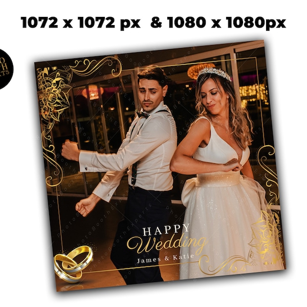 360 Photo Booth Overlay for Wedding - Modern Gold 360 Spinner Booth template Wedding Rings - PNG Transparent wedding 360 video 1072px 1080px