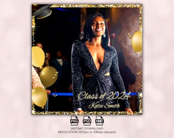Gold 360 Graduation Photo Booth Overlay, 360 Photo Booth Template Class of 2024 Graduation, 360 Video Booth Template Prom 360 Overlay Design