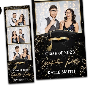 Graduation Photo Booth Template - Black & Gold Photo Booth template for Prom - 2x6 Photo Strip frames