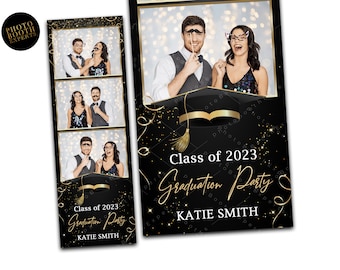 Graduation Photo Booth Template - Black & Gold Photo Booth template for Prom - 2x6 Photo Strip frames