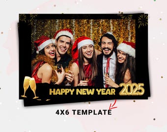 Plantilla de fotomatón de Año Nuevo 2025, diseño de 4 x 6: plantilla de fotomatón para fiesta de Año Nuevo: diseño de fotomatón de Feliz Año Nuevo 2025, MirrorBooth
