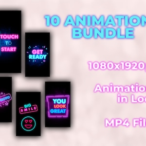 10 Mirror Booth Animations Bundle - Neon Start Screen for Mirror Booth - Touch To Start | Get Ready Animations for Mirror Booth Photo Booth