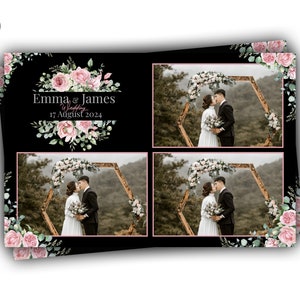 4x6 Photo Booth Template Wedding, Floral Wedding Photobooth Template, 4x6 Photo Booth Wedding Frame 4x6 Black Wedding Photobooth Design Pink