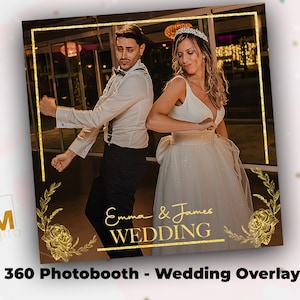 360 Photo Booth Overlay for Wedding - Gold 360 Spinner Booth template for Wedding - PNG Transparent wedding 360 video booth