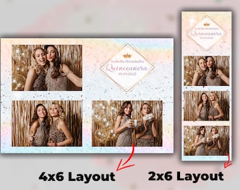 Quinceañera Photo Booth Template - Sweet 16 PhotoBooth Design - Birthday template - 2x6 size & 4x6 size - Free Text Personalisation