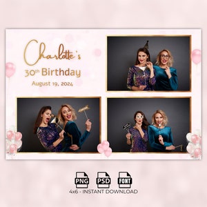 4x6 Birthday Photo Booth Template, 4x6 Photobooth Template Anniversary, 4x6 MirrorBooth Birthday Design, 4x6 Size Layout Photo Booth Overlay