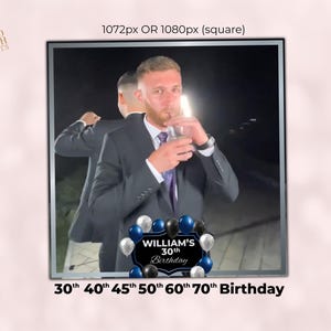 40th 50th 60th 70th Birthday 360 Photo Booth Overlay, Silver Blue Black 360 Photo Booth Overlay Birthday Snappic|LumaBooth|TouchPix|RevoSpin